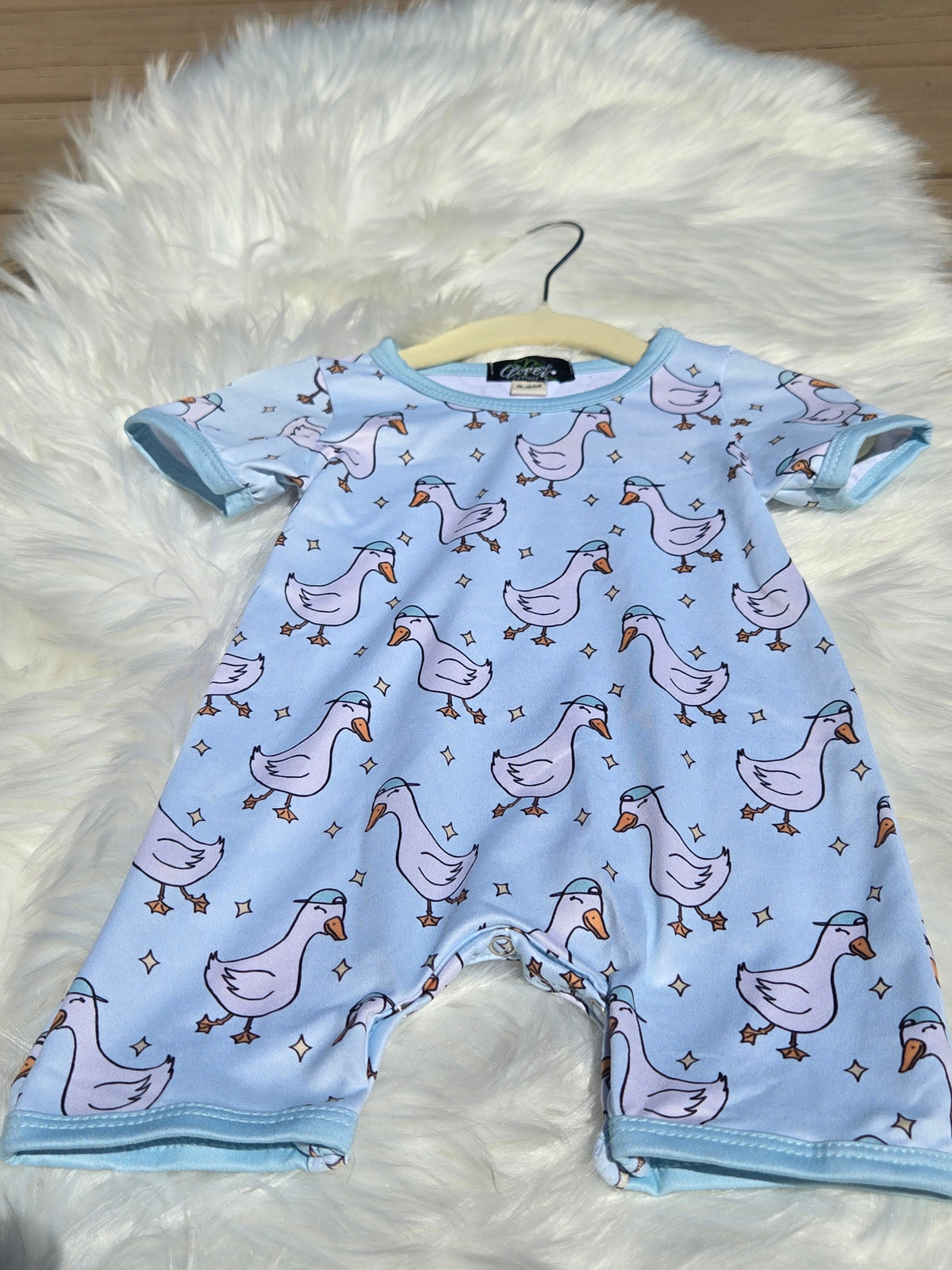 Silly Goose Boy Print Romper Clover Cottage
