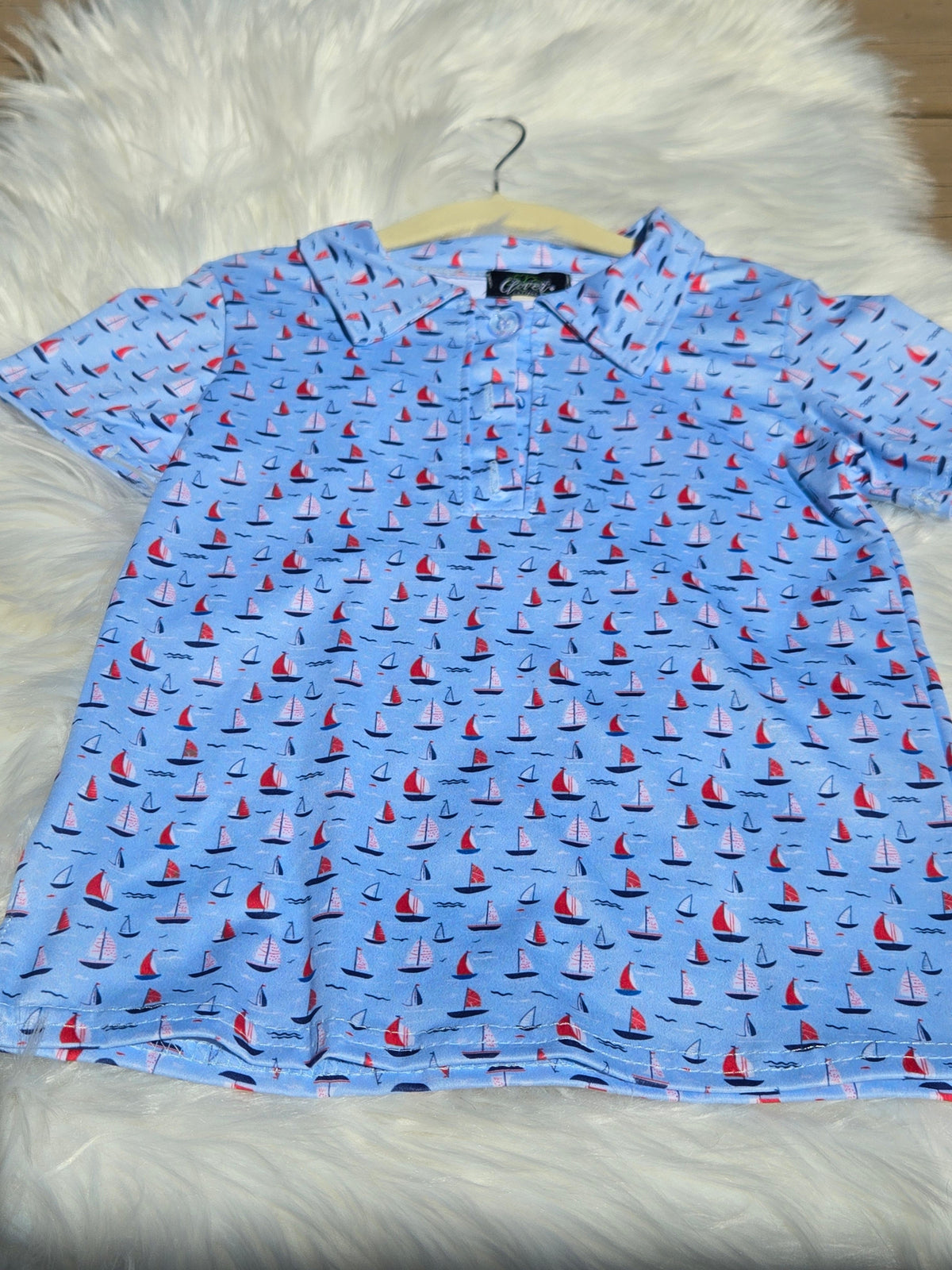 Sail Away Boy Print Collared Shirt Clover Cottage