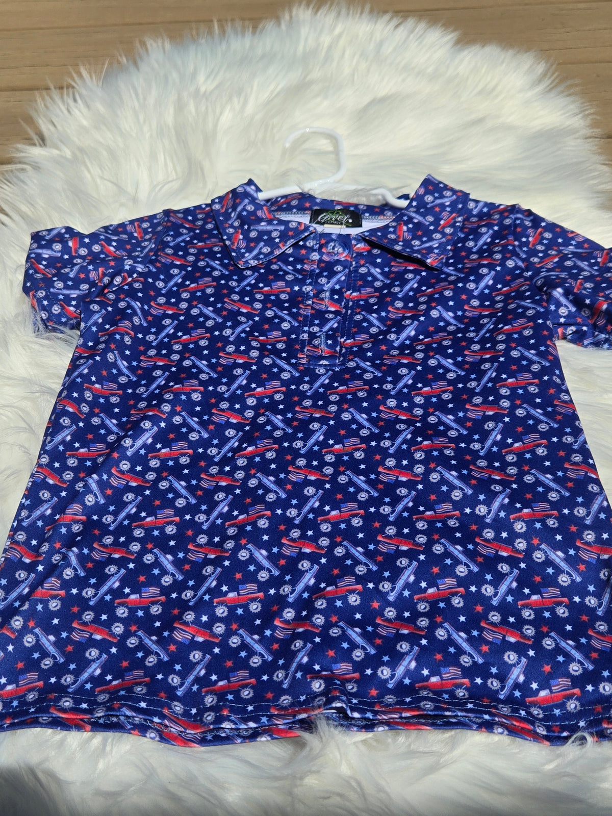 Merica Truck Boy Print Collared Shirt Clover Cottage