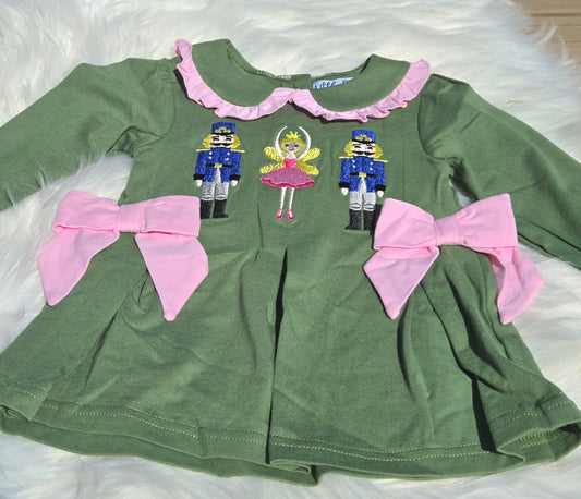 Dark green nutcracker bow dress Honeydew