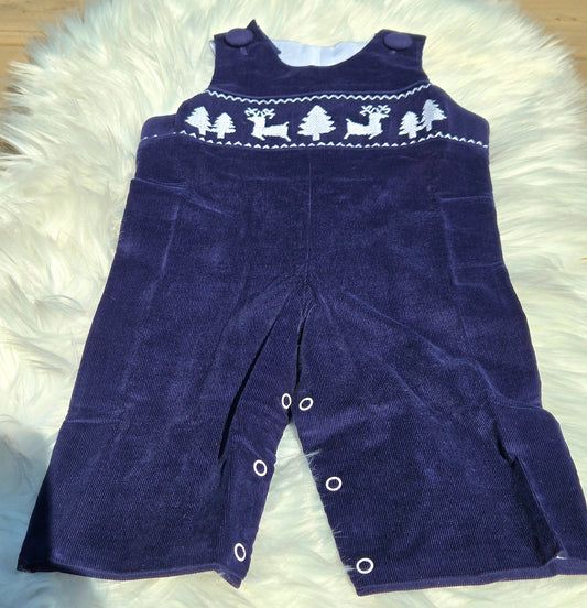 Navy Blue Winter Wonderland Corduroy Hand Smocked Long Jon Dovie Jane