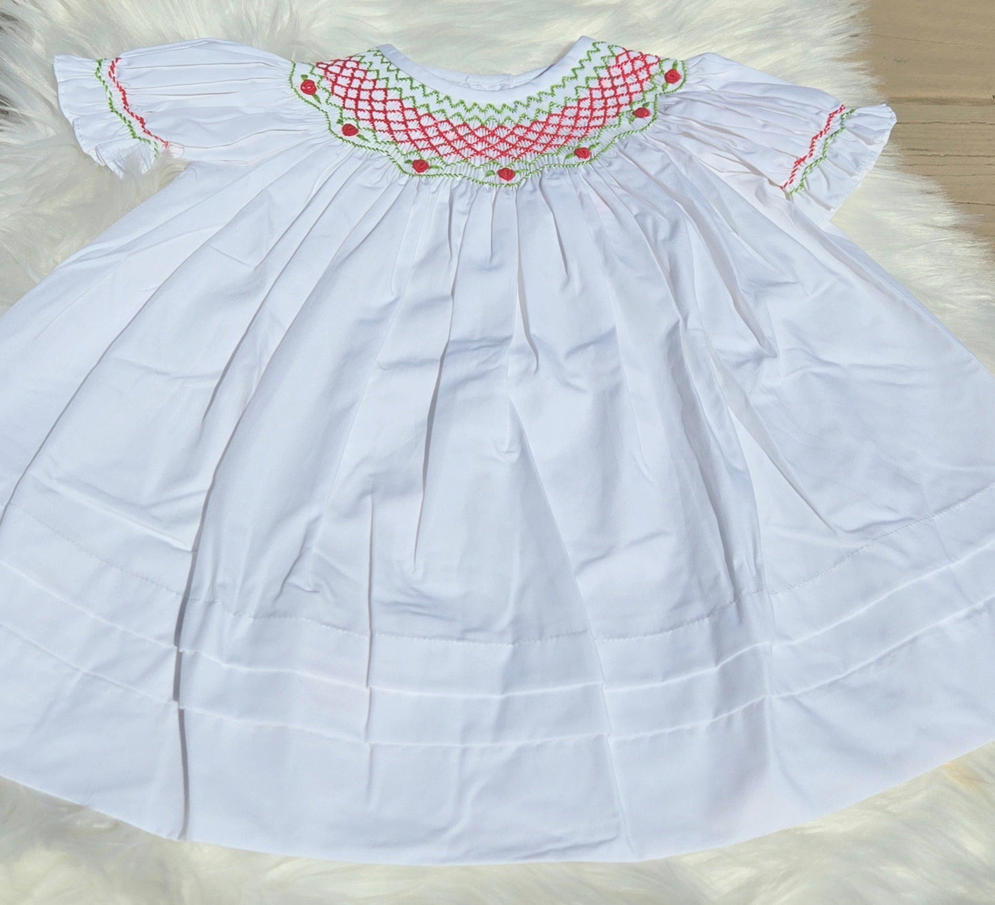 White Christmas Roses Hand Smocked Bishop Dress Dovie Jane