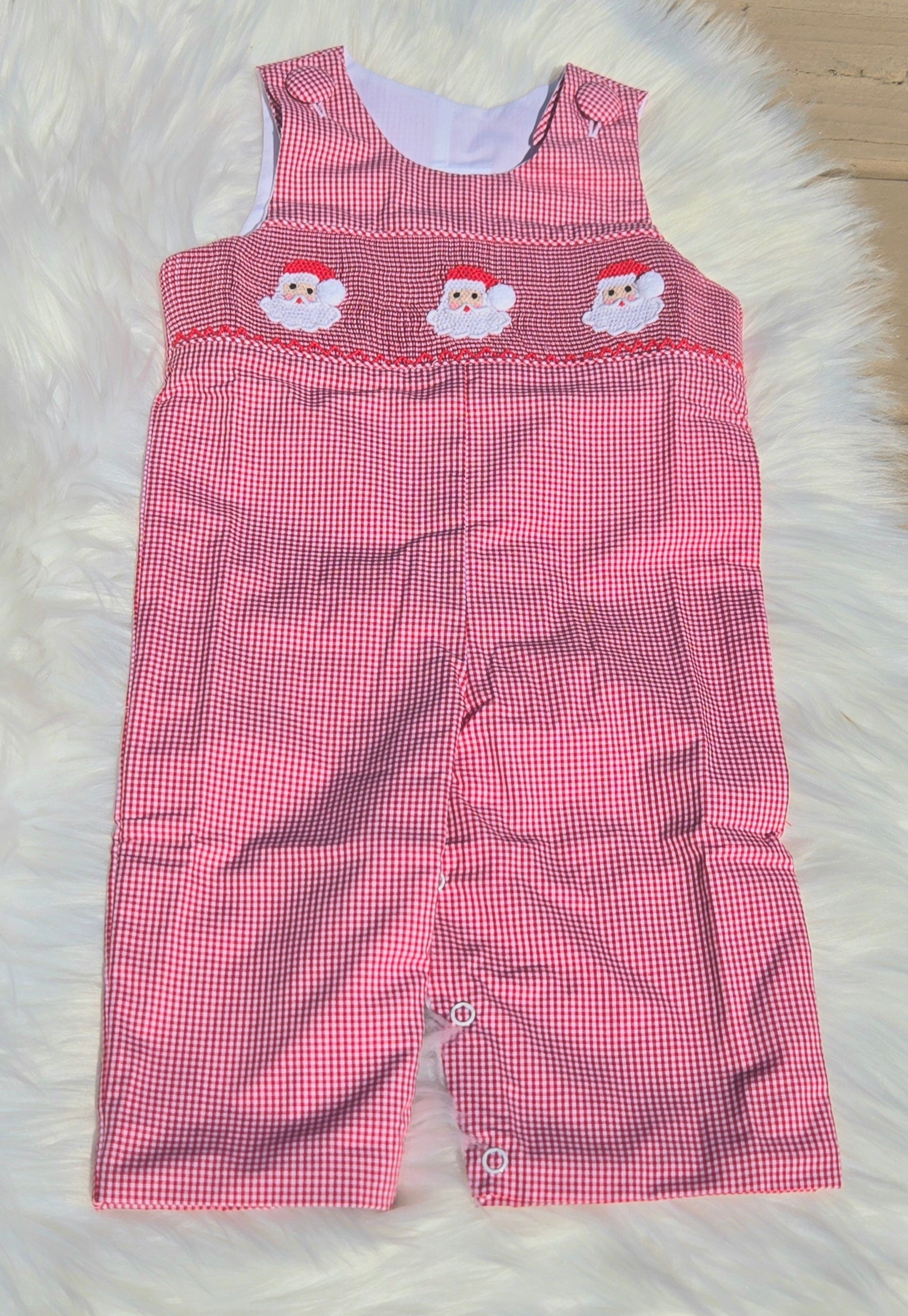 Red Gingham Santa Hand Smocked Long Jon Dovie Jane