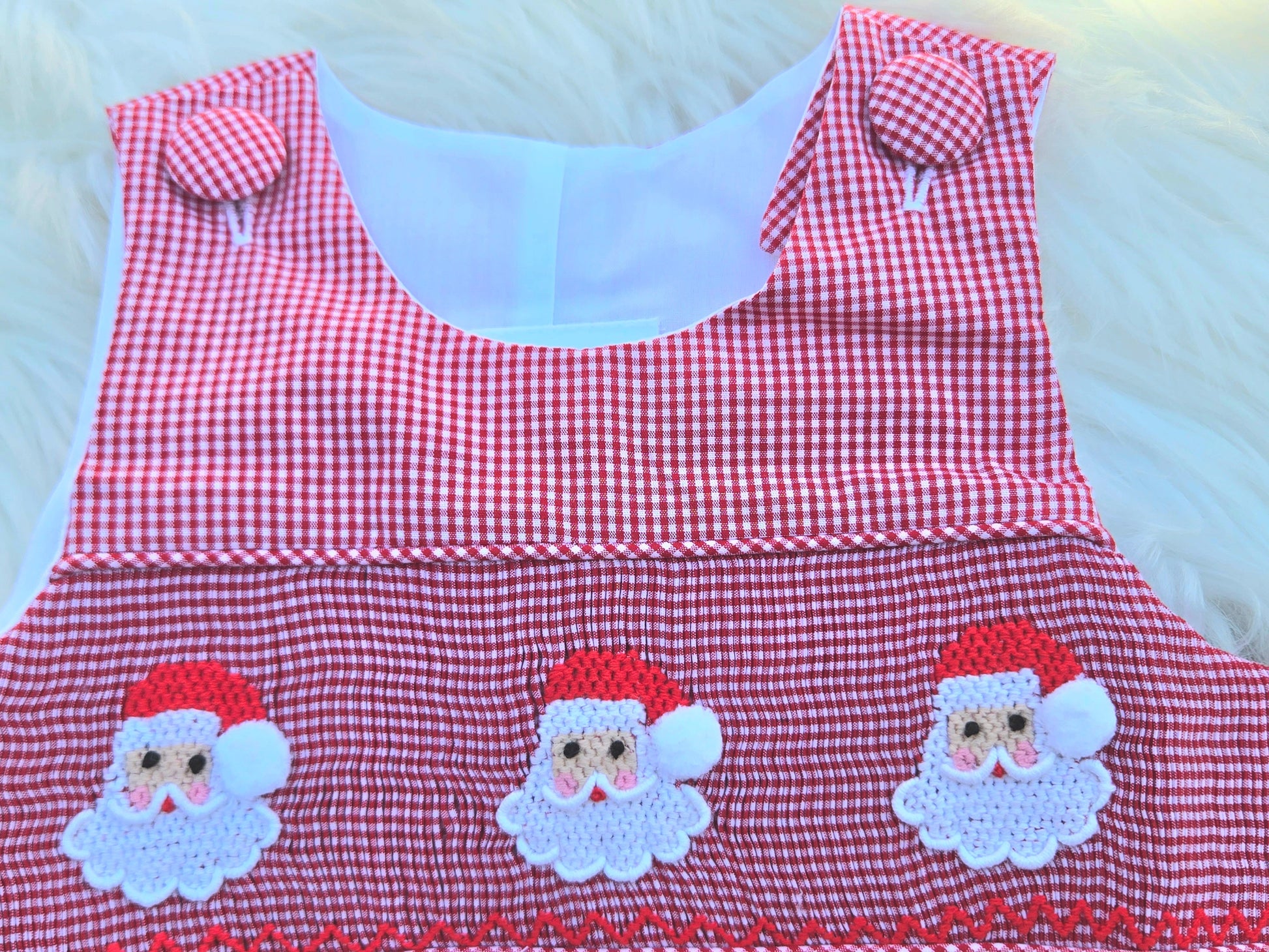 Red Gingham Santa Hand Smocked Long Jon Dovie Jane
