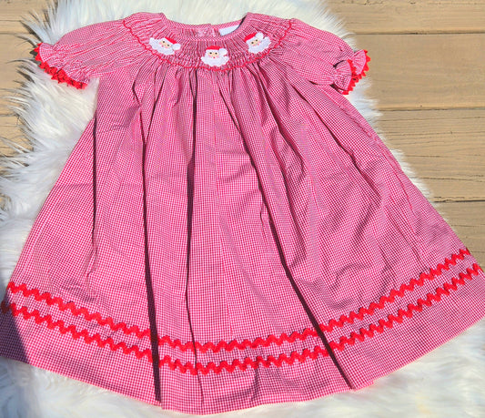 Red Gingham Santa Hand Smocked Bishop Dress Dovie Jane