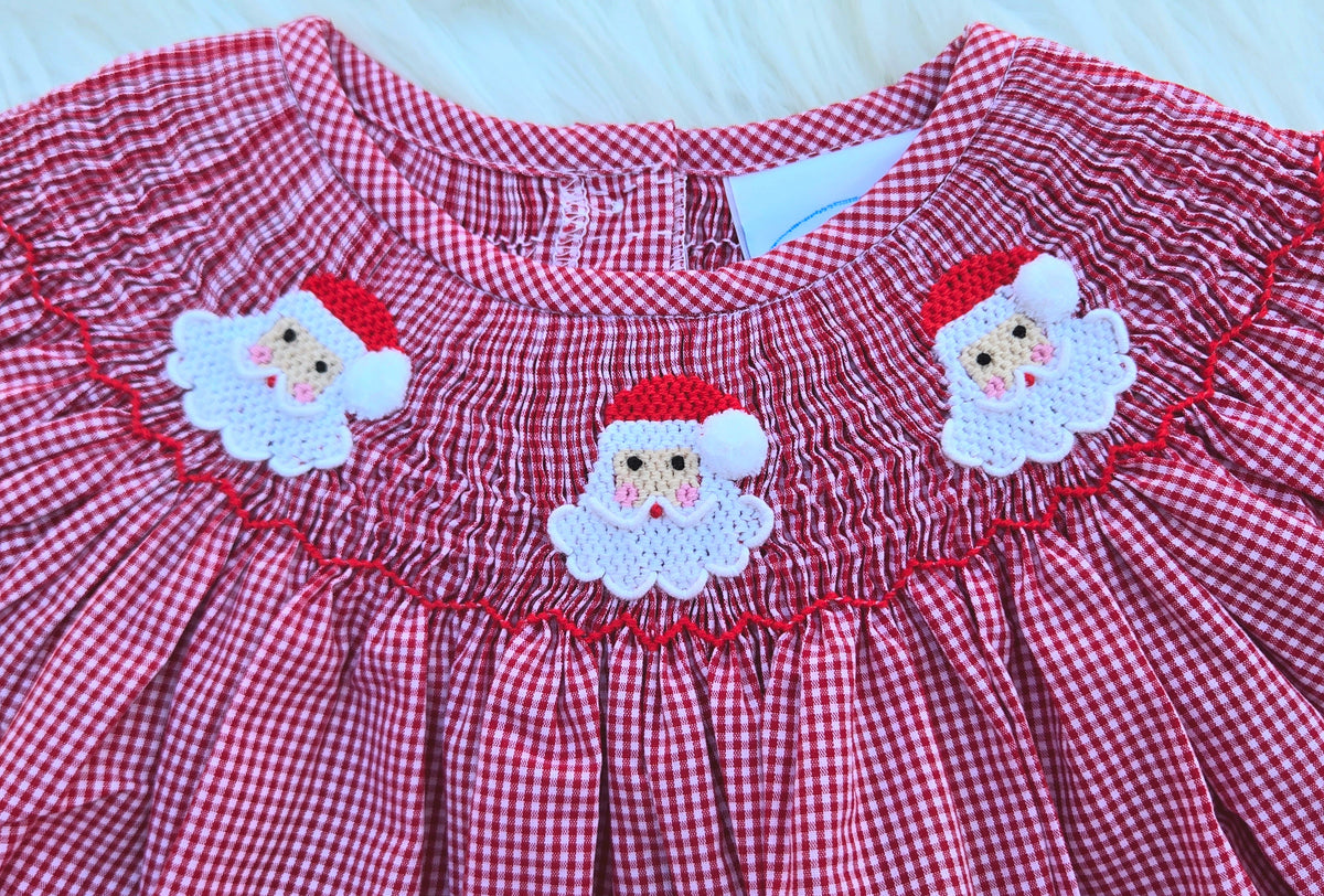 Red Gingham Santa Hand Smocked Bishop Dress Dovie Jane