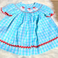 Mint Gingham Santa Hand Smocked Bishop Dress southernsweetpea