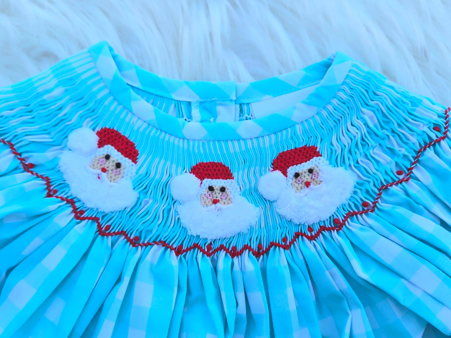 Mint Gingham Santa Hand Smocked Bishop Dress southernsweetpea