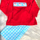 Red and Mint Hand Smocked Boy Pants Set Dovie Jane