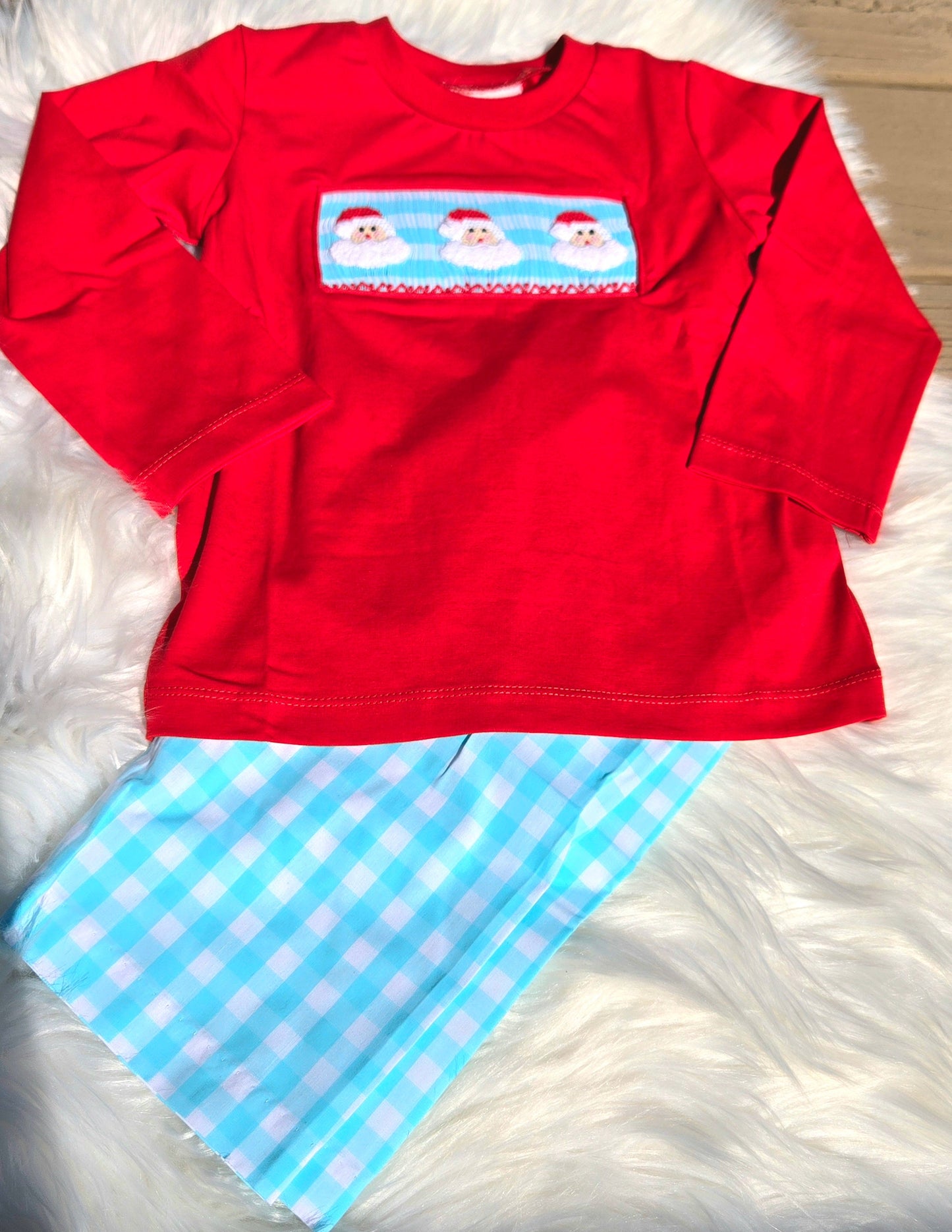Red and Mint Hand Smocked Boy Pants Set Dovie Jane
