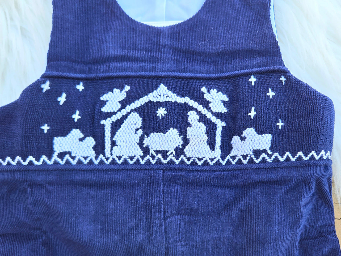 Navy Blue Nativity Corduroy Hand Smocked Long Jon Dovie Jane