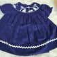 Navy Blue Nativity Corduroy Hand Smocked Bishop Dress Dovie Jane