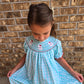 Mint Gingham Santa Hand Smocked Bishop Dress Dovie Jane