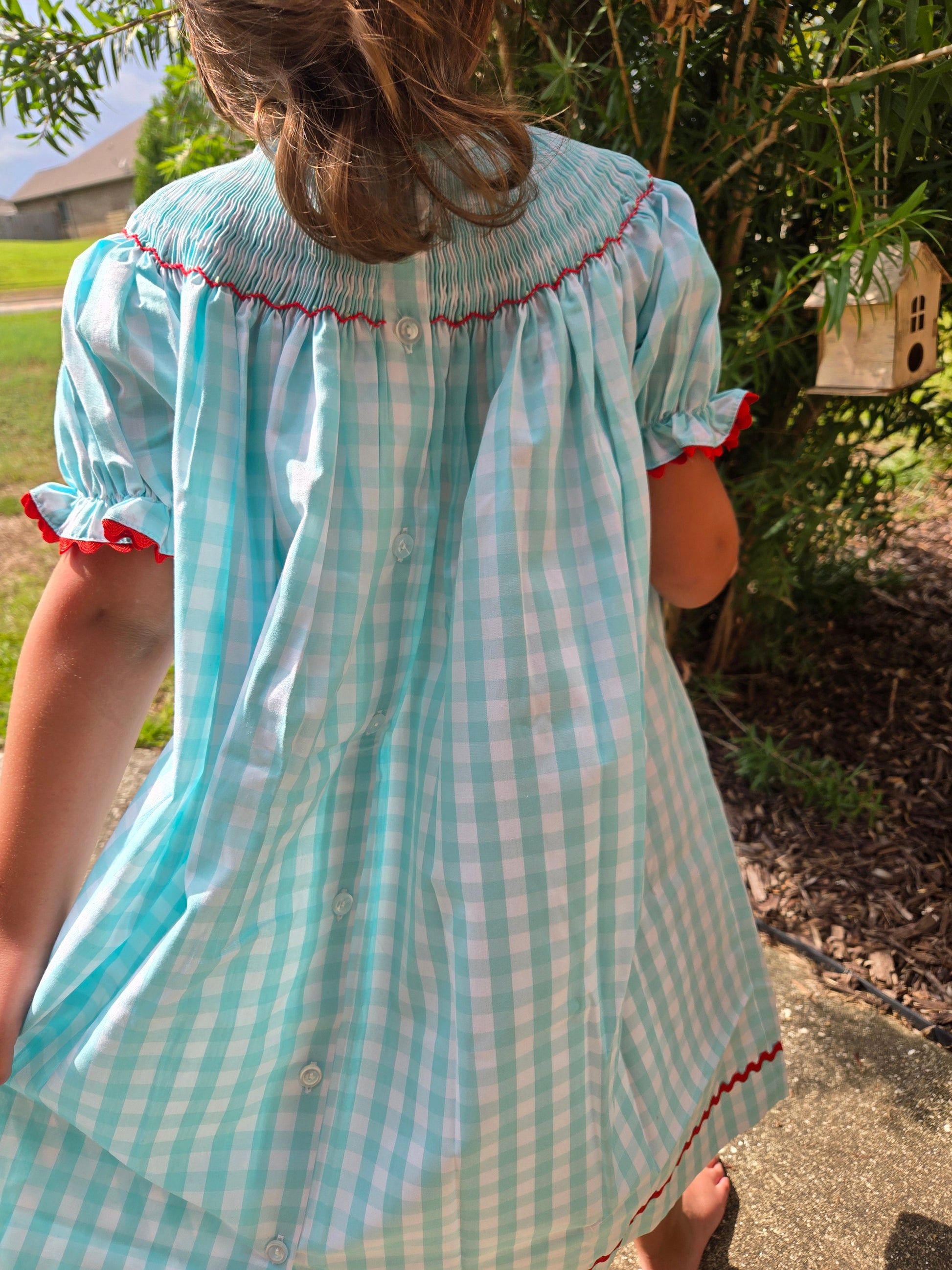 Mint Gingham Santa Hand Smocked Bishop Dress Dovie Jane