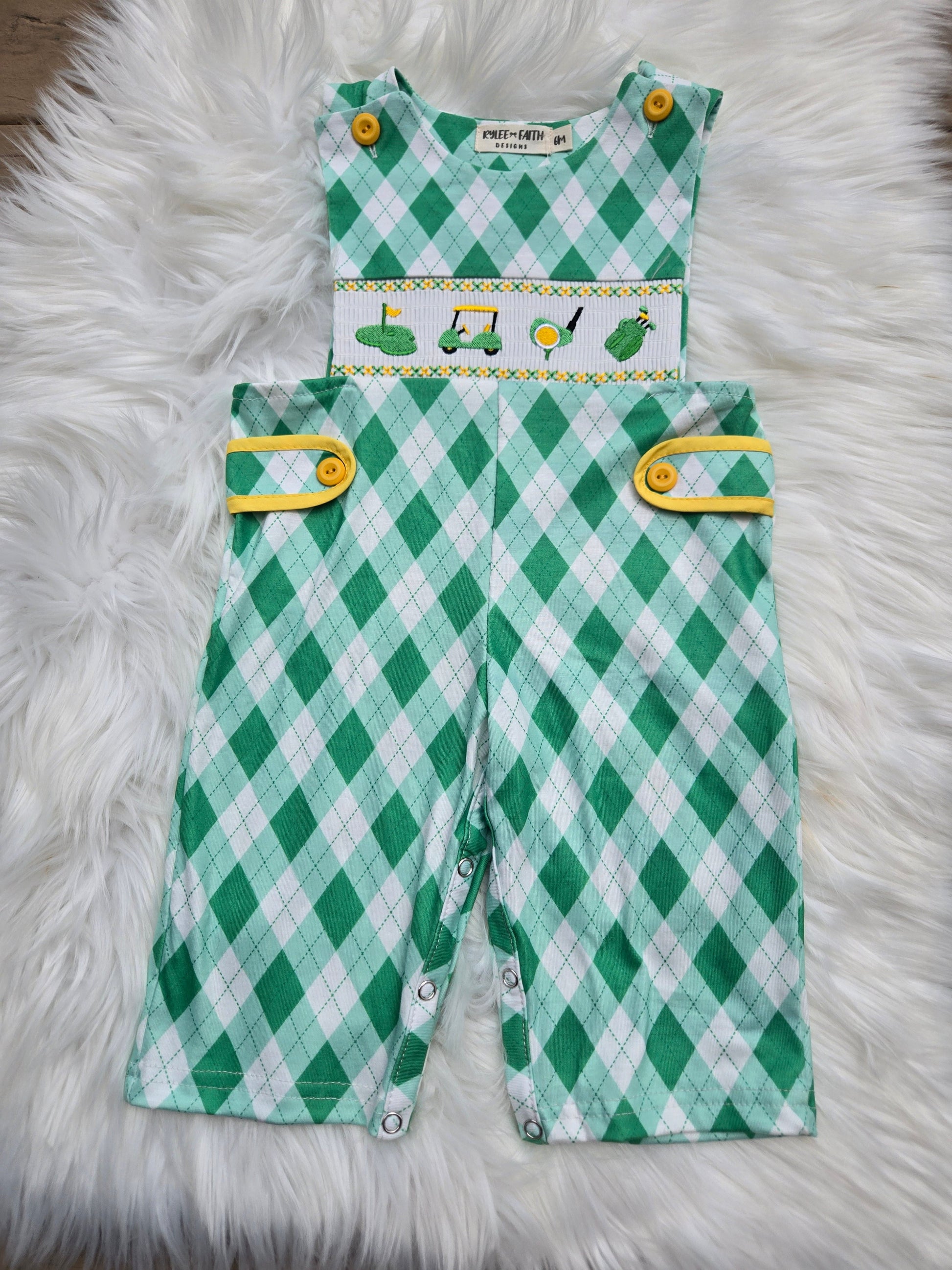 Spring Golf Embroidered Baby Boys Smocked Romper Rylee Faith