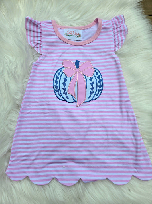 Pink Striped Pumpkin Applique Dress Boyis