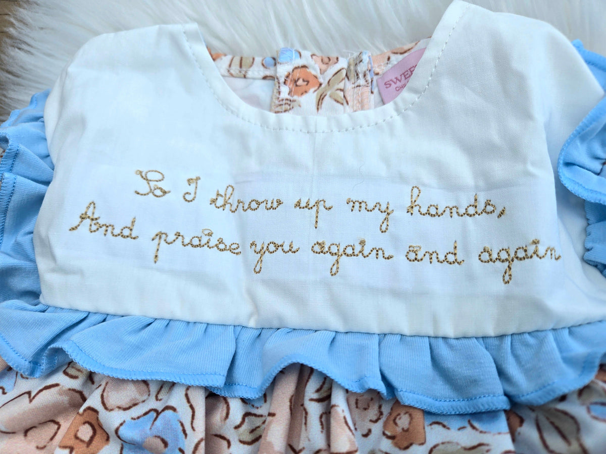 I Throw My Hands Up Hallelujah Embroidery Collection - Girl Skirted Bubble Sweet Haven Boutique