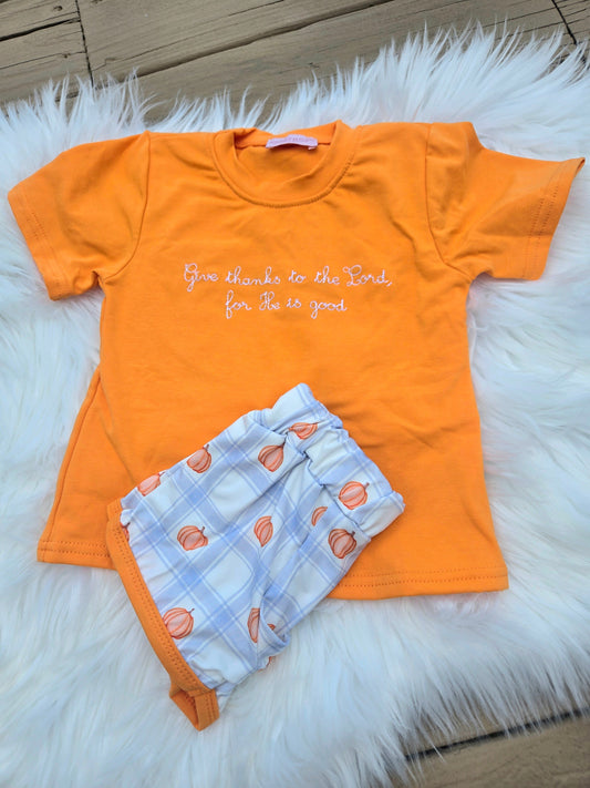 Give Thanks To the Lord for He is Good Embroidery Collection - Boy Shorts Set Sweet Haven Boutique