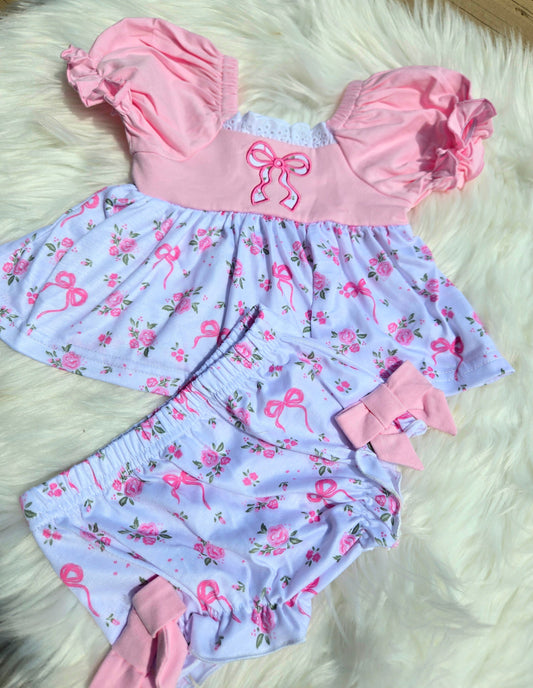 Pink Bow Floral Cottage Collection Bloomer Set Boyis
