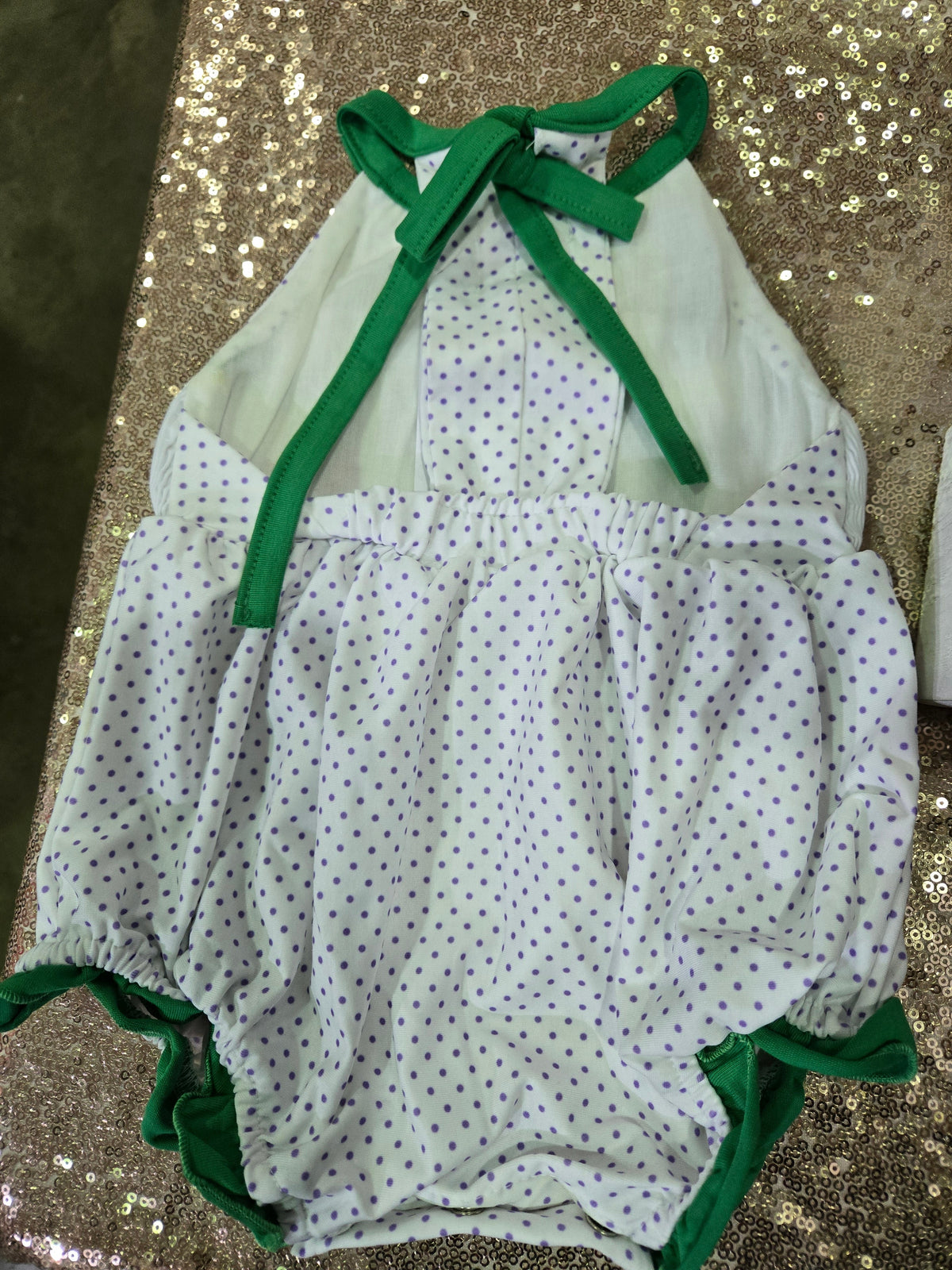 Mardi Gras Polka Dots Hand Smocked Girl Bubble Ambabie
