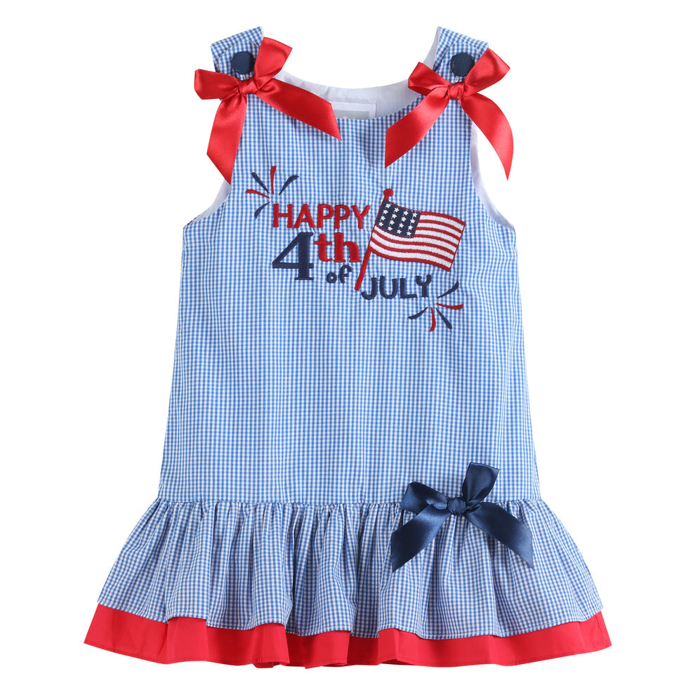 Happy 4th of July Blue Gingham Ruffle Dress Lil Cactus