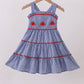 Blue Crab Embroidery Gingham Tiered Dress Honeydew