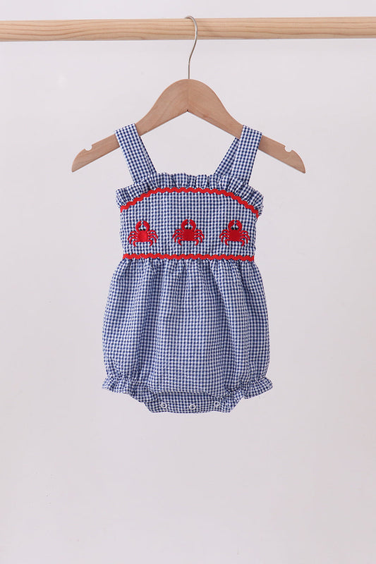 Blue Crab Embroidery Gingham Ruffle Bubble southernsweetpea