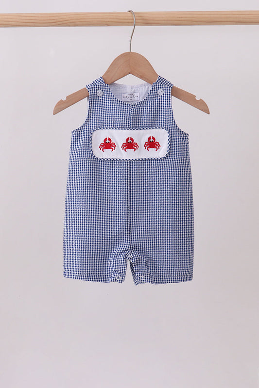 Blue Crab Embroidery Gingham JonJon Honeydew