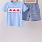 Blue Crab Embroidery Gingham Shorts Set Honeydew
