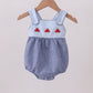 Blue Crab Embroidery Gingham Bubble Honeydew