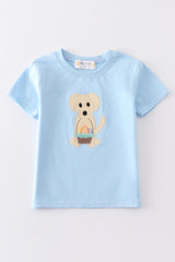 Premium Blue Dog Easter Applique Boy Top