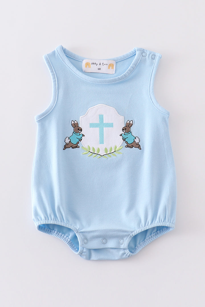 Blue Easter Cross Embroidery Bunny Boy Bubble Honeydew