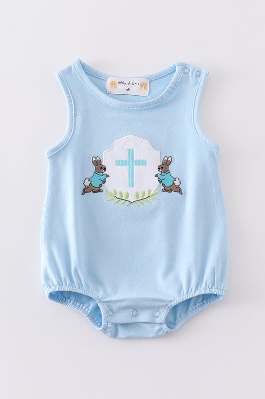 Blue Easter Cross Embroidery Bunny Boy Bubble Honeydew