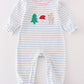 Pink Stripr Reindeer Applique Girl Romper southernsweetpea