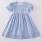Premium Blue Cross Puff Sleeve Dress Honeydew