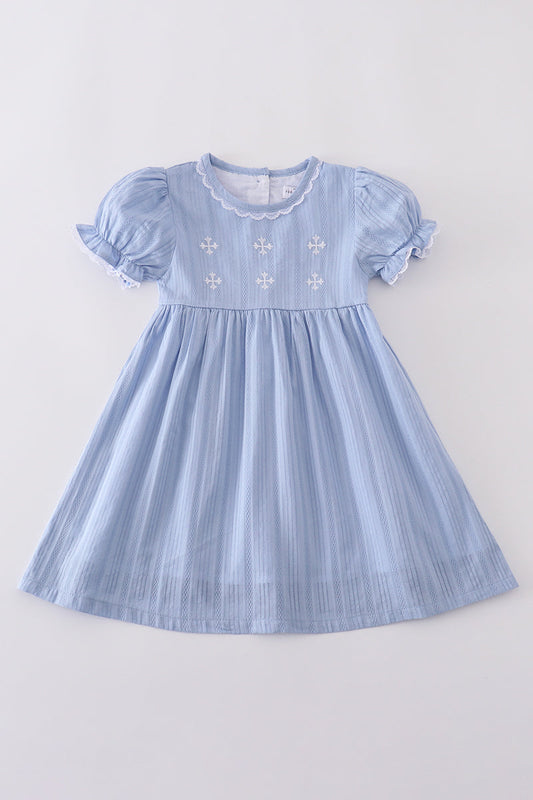 Premium Blue Cross Puff Sleeve Dress Honeydew