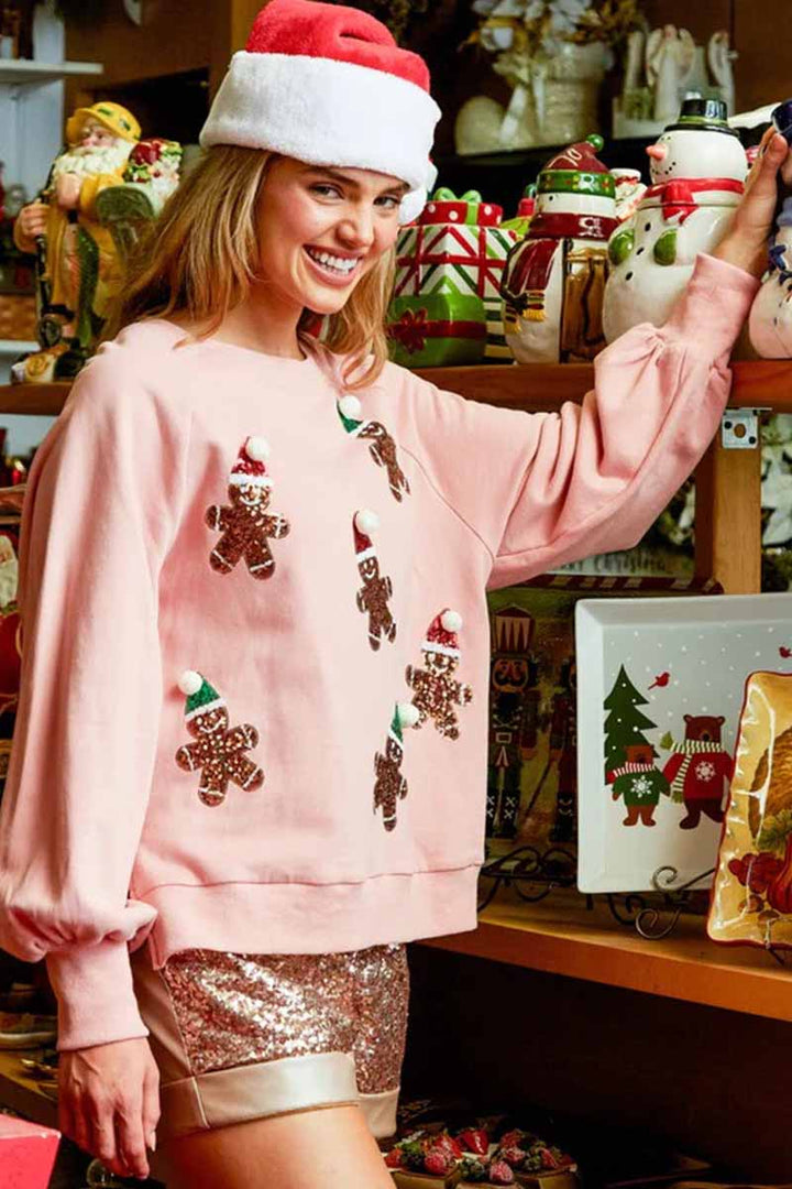 Pink Gingerbread Sequins Sweater for Adults Honeydew
