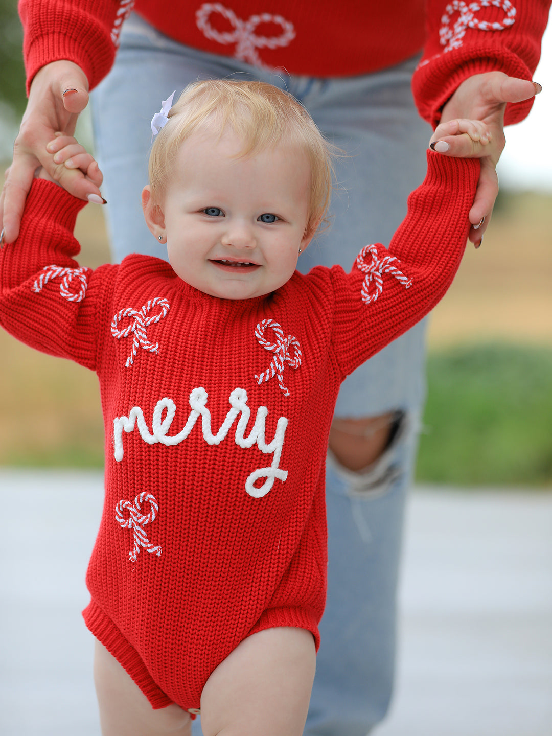Christmas Candy Cane Merry Knit Baby Romper Rylee Faith