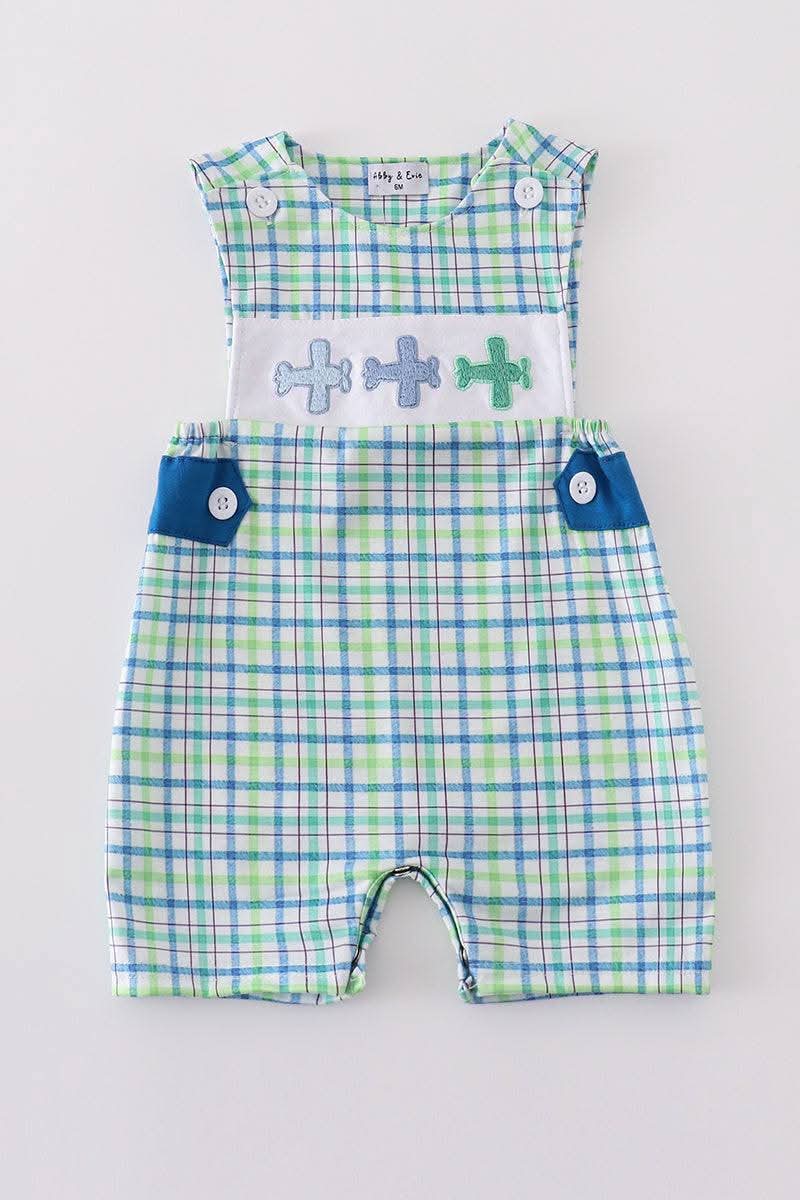 Blue Plaid Airplane Embroidery Jonjon Honeydew