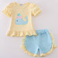 Yellow Whale Applique Girl Set Honeydew