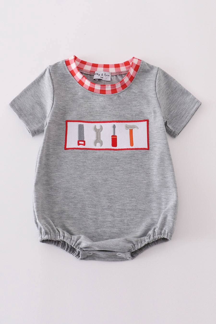 Grey Tool Embroidery Boy Bubble Honeydew