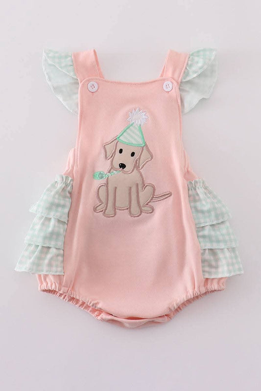 Pink Puppy Birthday Applique Girl Bubble Honeydew