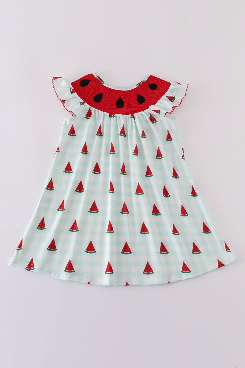 Red Embroidery Watermelon Smocked Dress Honeydew