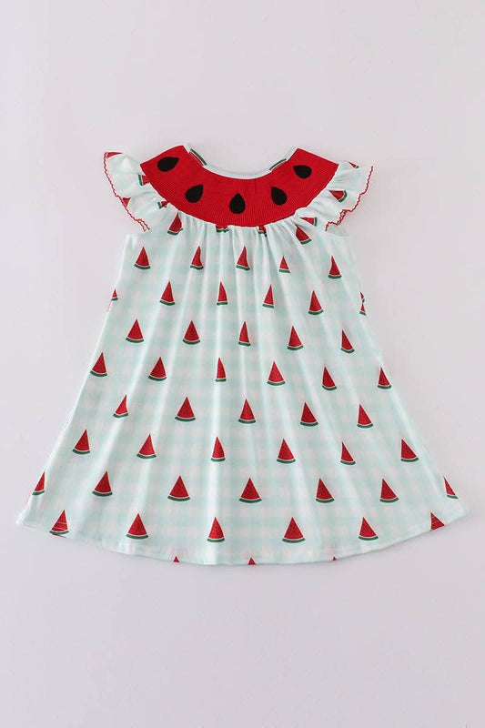 Red Embroidery Watermelon Smocked Dress Honeydew