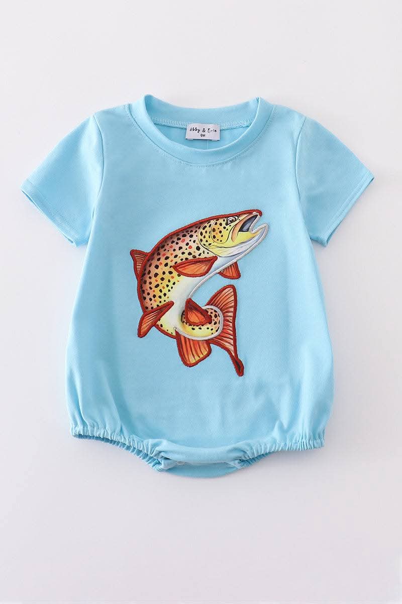 Blue Fish Applique Boy Bubble Honeydew