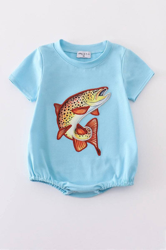 Blue Fish Applique Boy Bubble Honeydew