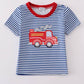 Blue Stripe Fire Truck Applique Boy Top Honeydew