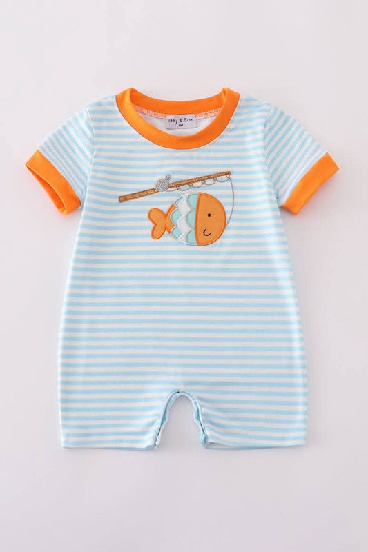 Blue Stripe Go Fishing Applique Boy Bubble Honeydew