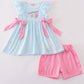 Blue Stripe Go Fishing Applique 2 Pc Girl Set Honeydew