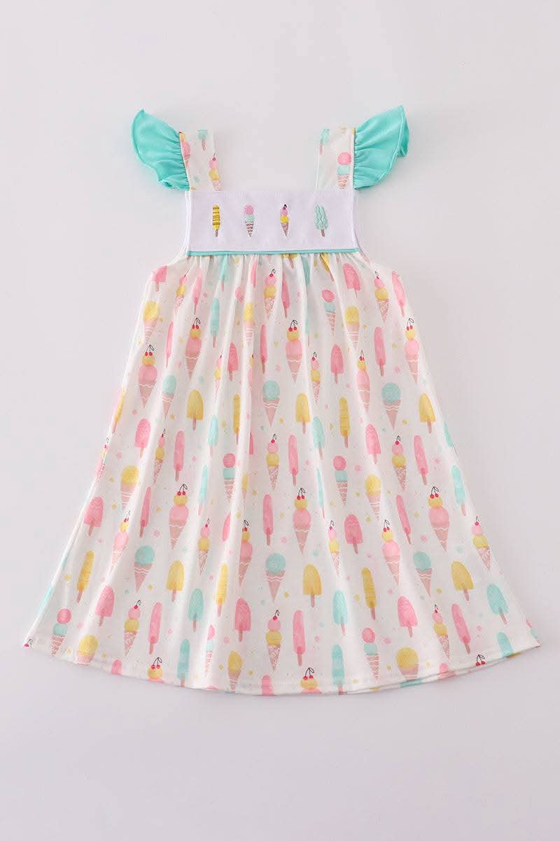Mint Ice Cream Embroidery Girl Dress Honeydew